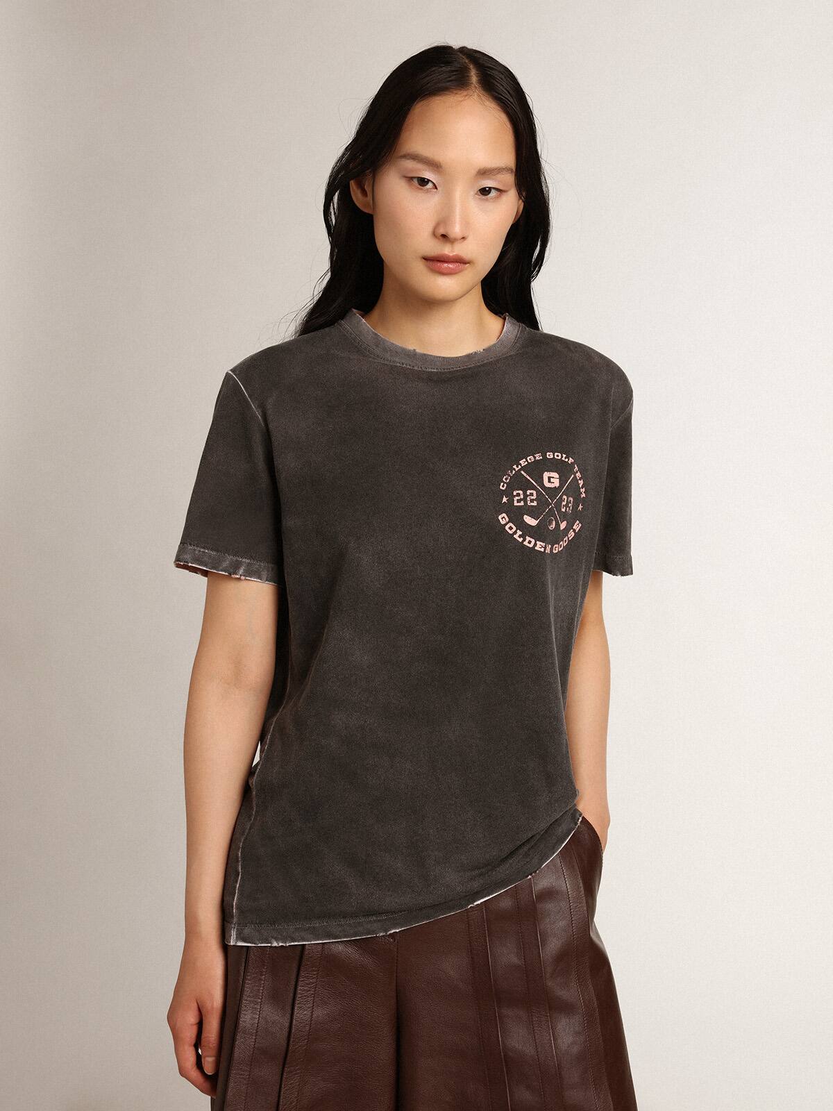 Golden Goose - Women's gray T-shirt with print on the front in 