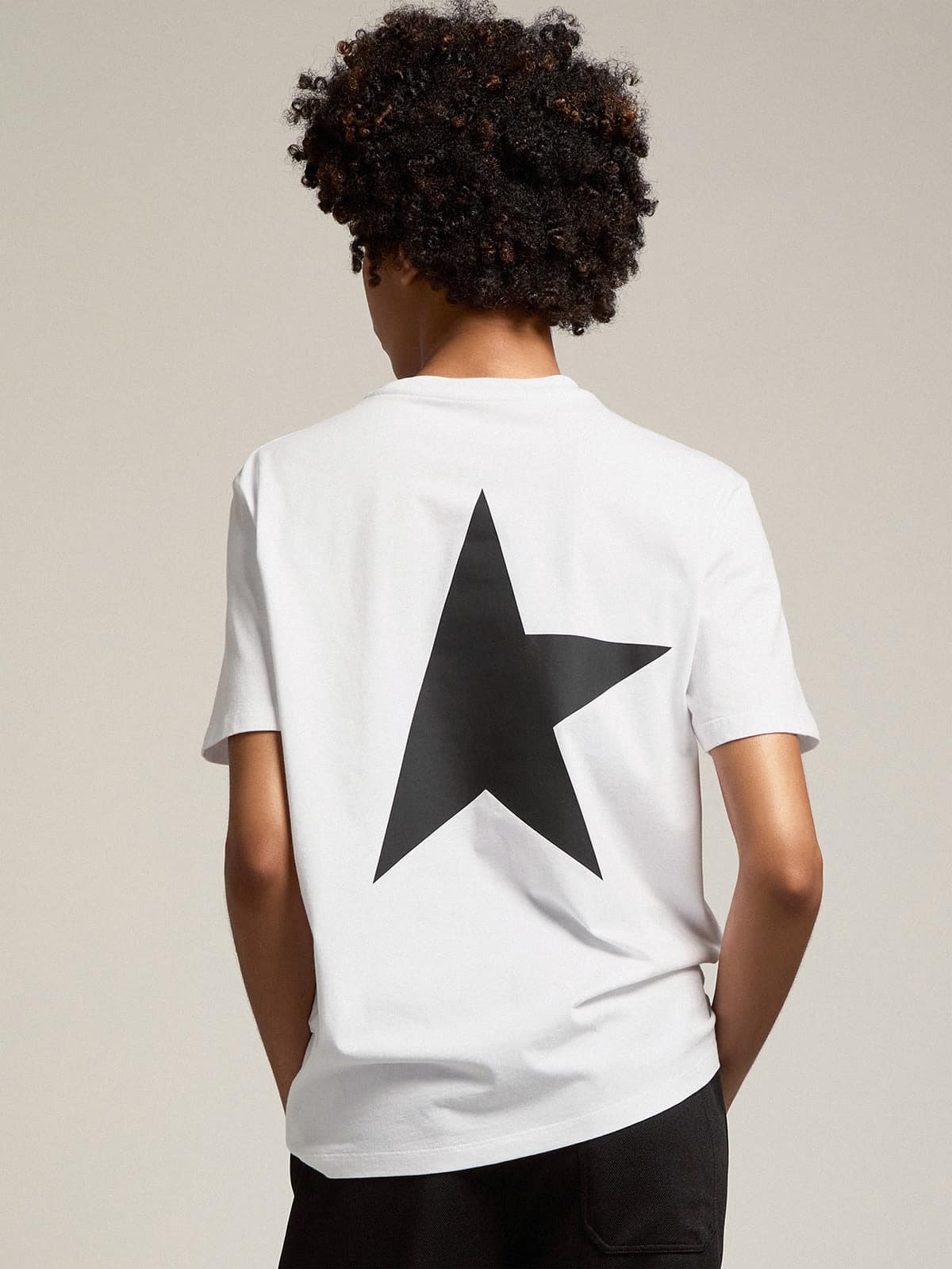 Golden Goose - White Star Collection T-shirt with contrasting black logo and star in 