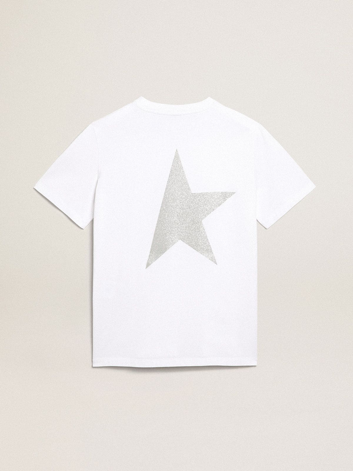 Golden Goose - Camiseta blanca con logo y estrella de purpurina plateada para mujer in 