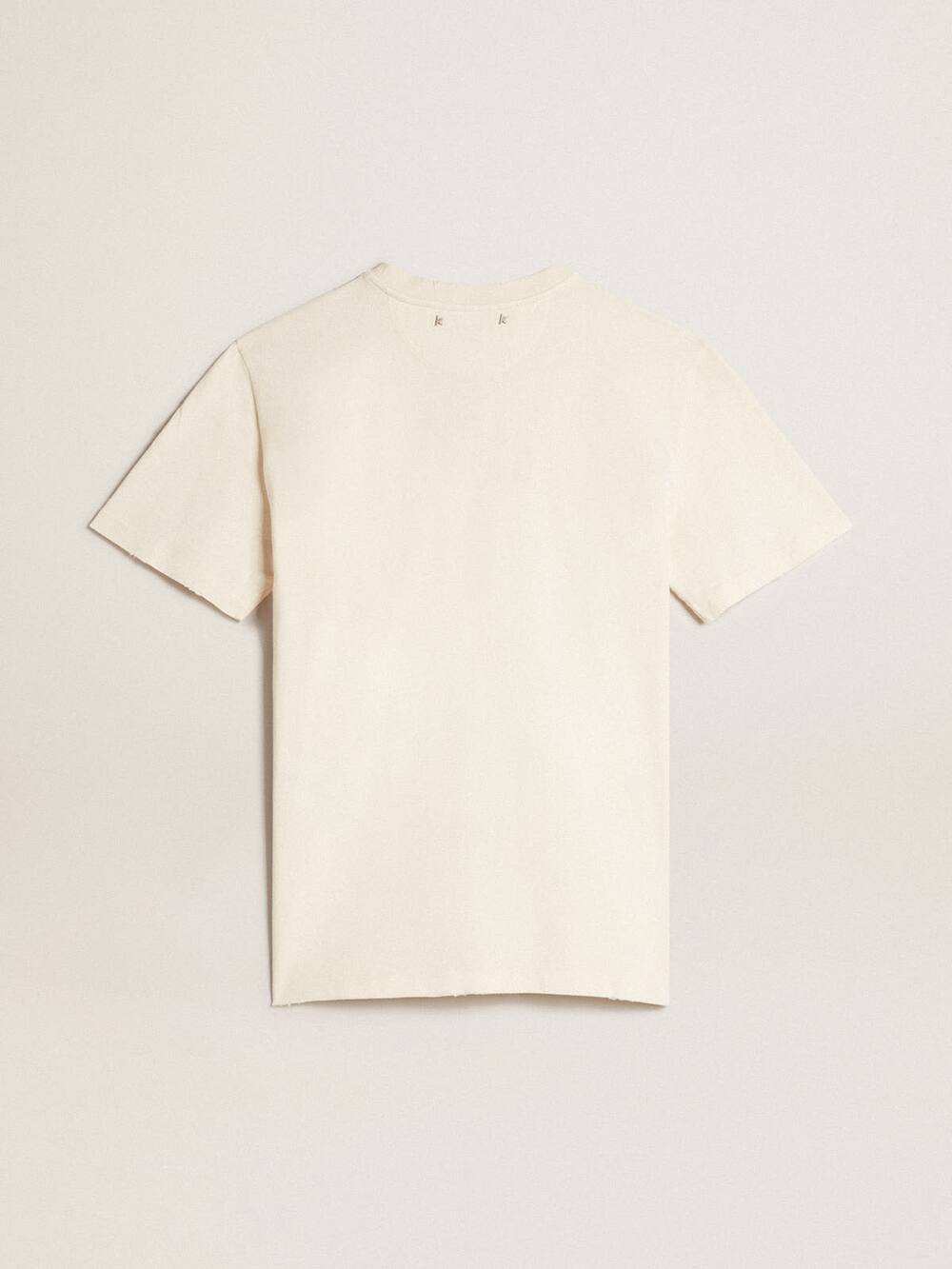 Golden Goose - T-shirt en coton blanc vieilli avec logo de la saison in 