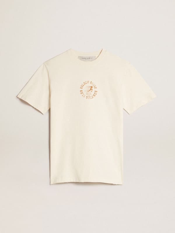 Golden Goose - T-shirt in cotone color bianco vissuto con logo stagionale in 