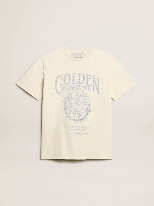 Golden Goose - Women’s T-shirt in aged white cotton with seasonal print in 