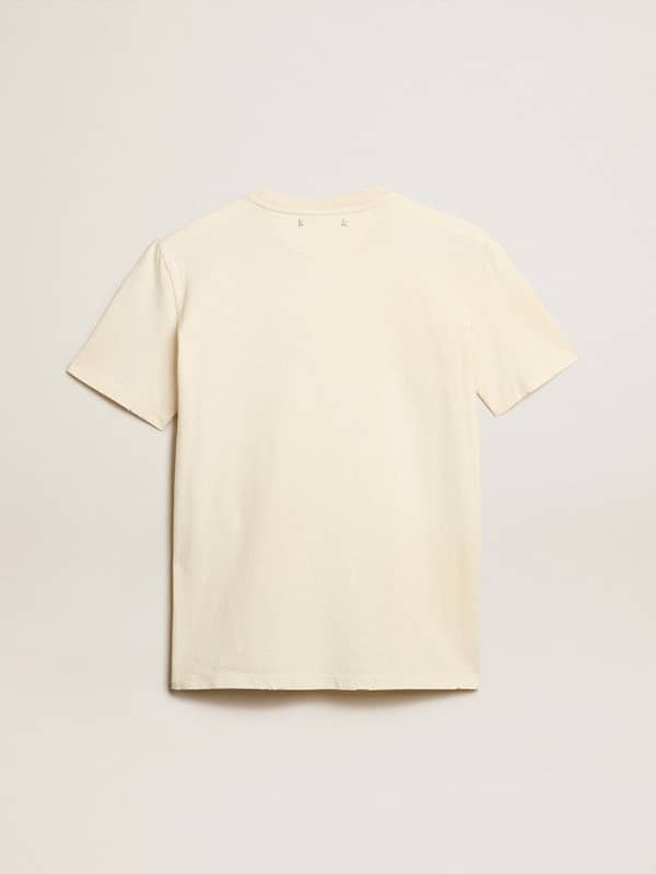 Golden Goose - T-Shirt da donna in cotone color bianco vissuto e scritta ricamata in 