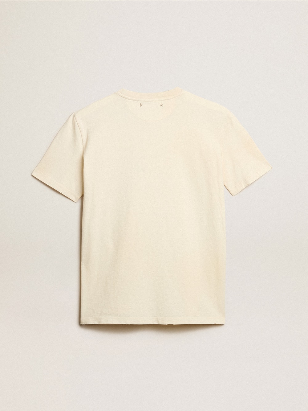 Golden Goose - Damen-T-Shirt aus Baumwolle im Farbton Lived-in-White mit aufgesticktem Schriftzug in 