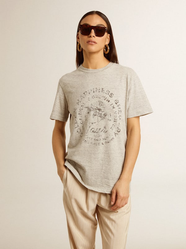 Golden Goose - Camiseta de mujer color gris jaspeado con estampado de la temporada in 