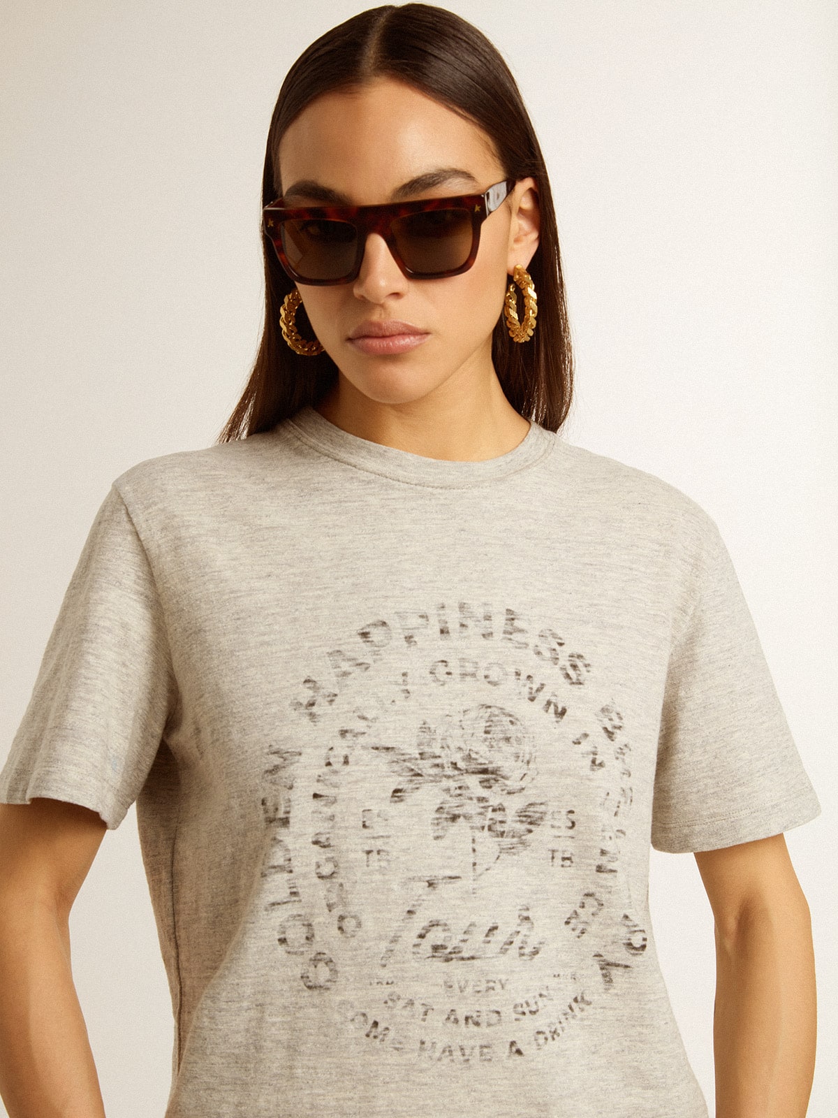 Golden Goose - Women’s T-shirt in gray melange cotton with seasonal print in 