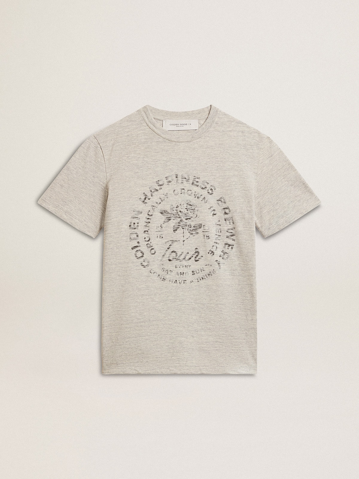 Women s T shirt in gray melange cotton with seasonal print