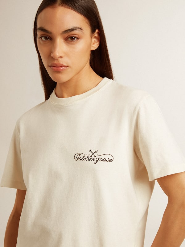 Golden Goose - Women’s T-shirt in aged white with logo on the chest in 