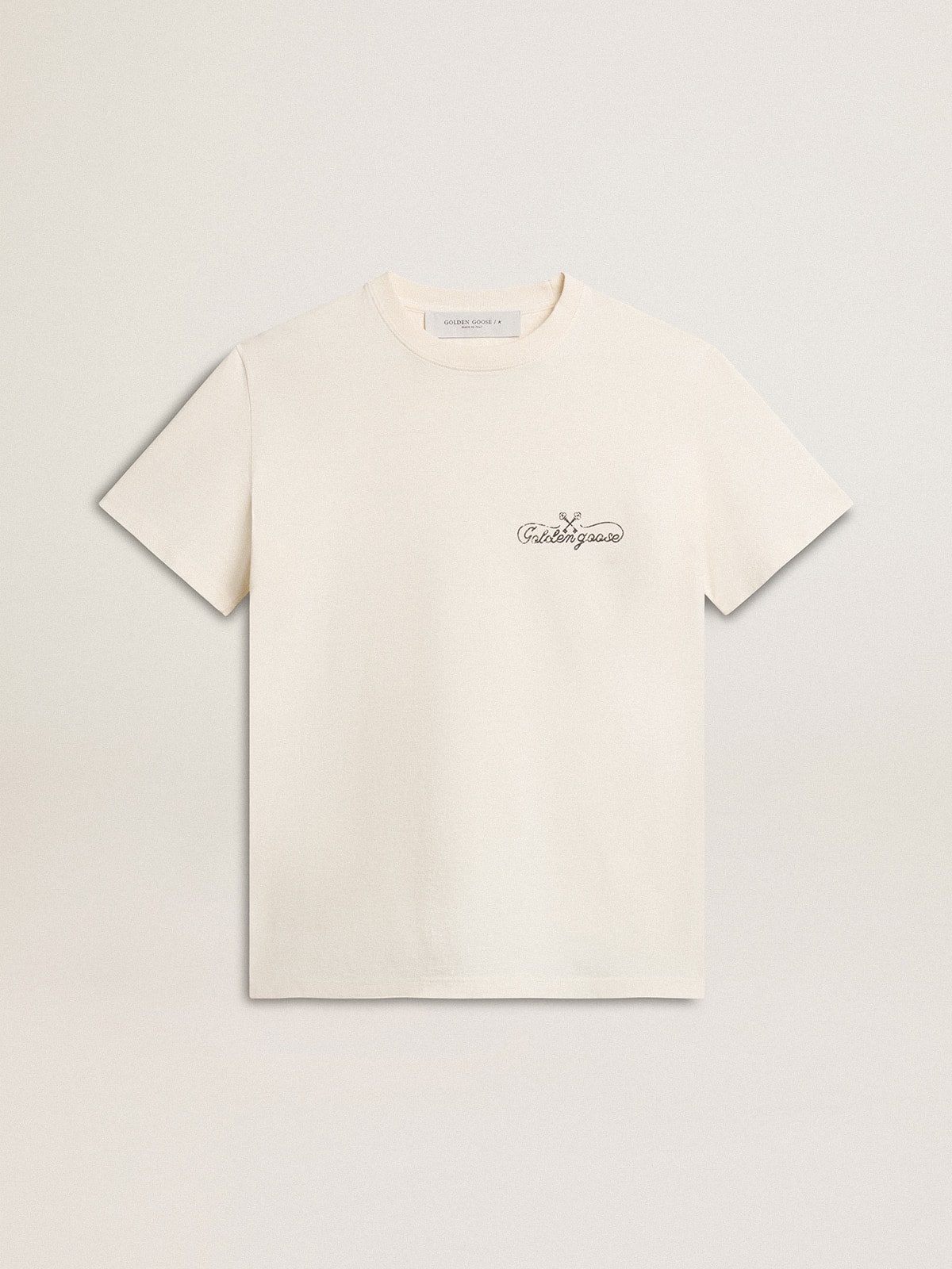 Golden Goose - Women’s T-shirt in aged white with logo on the chest in 