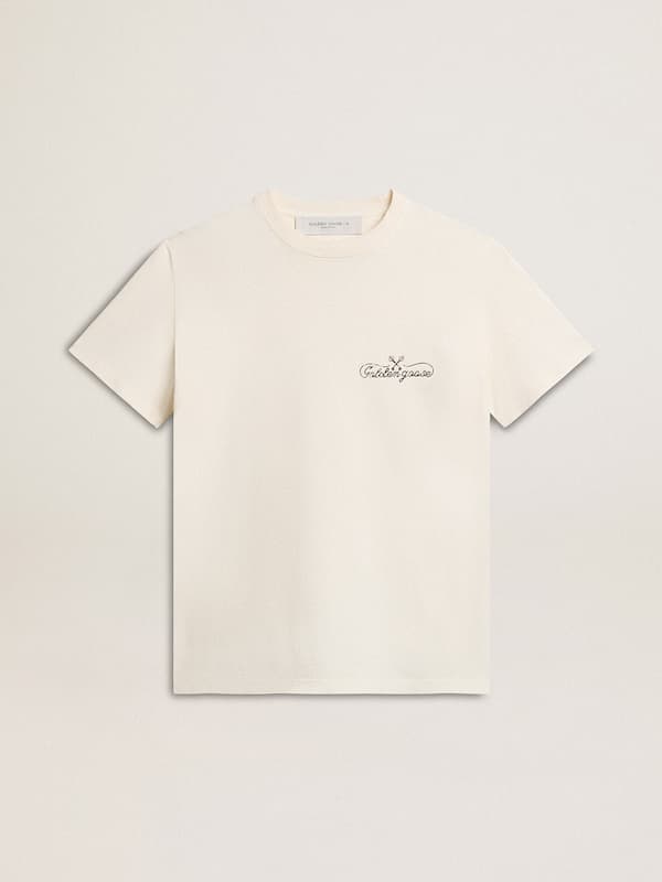 Golden Goose - T-shirt pour femme blanc vieilli avec logo sur la poitrine in 
