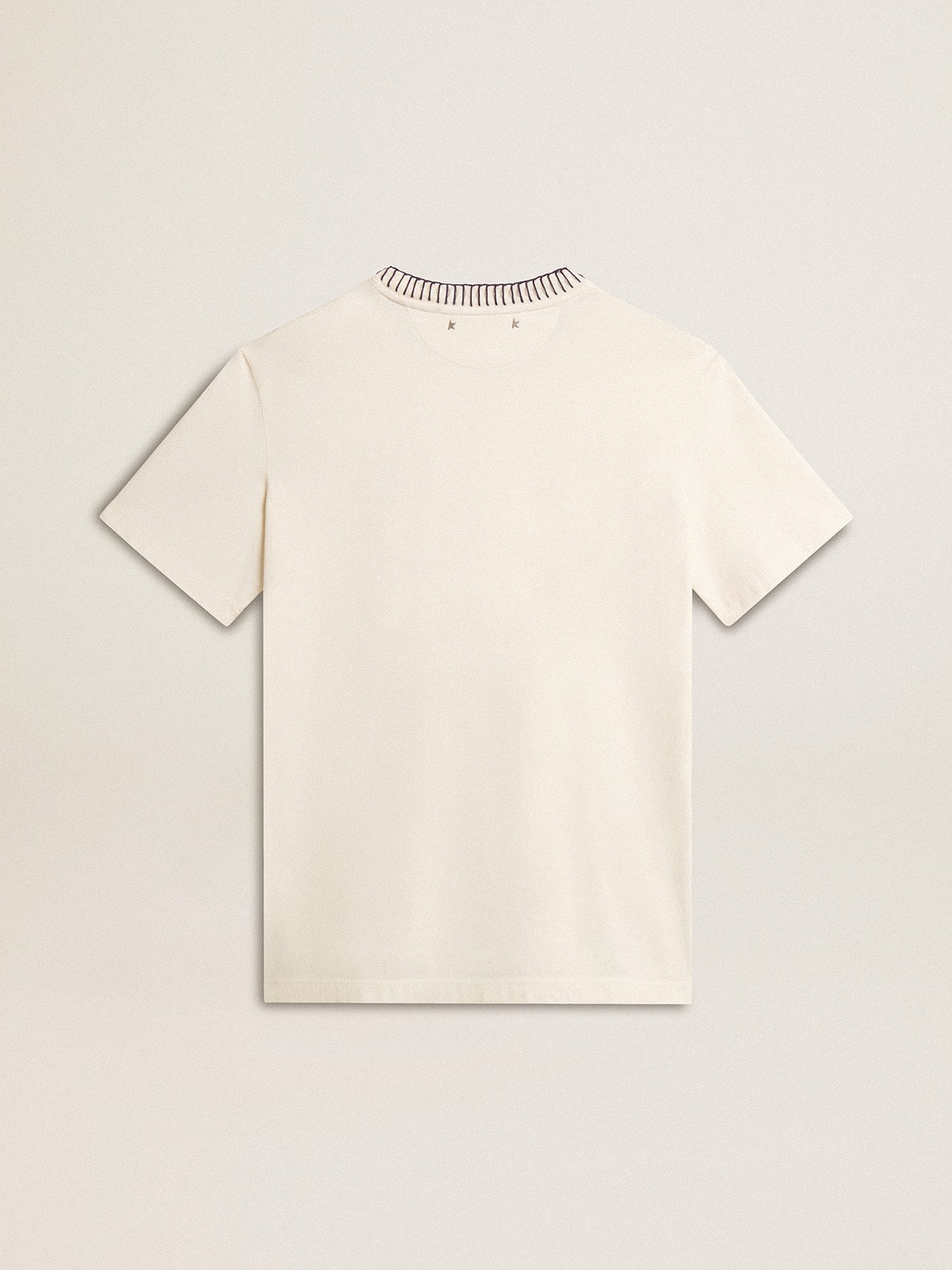 Golden Goose - Von Hand besticktes Damen-T-Shirt aus Baumwolle in Lived-in-White in 