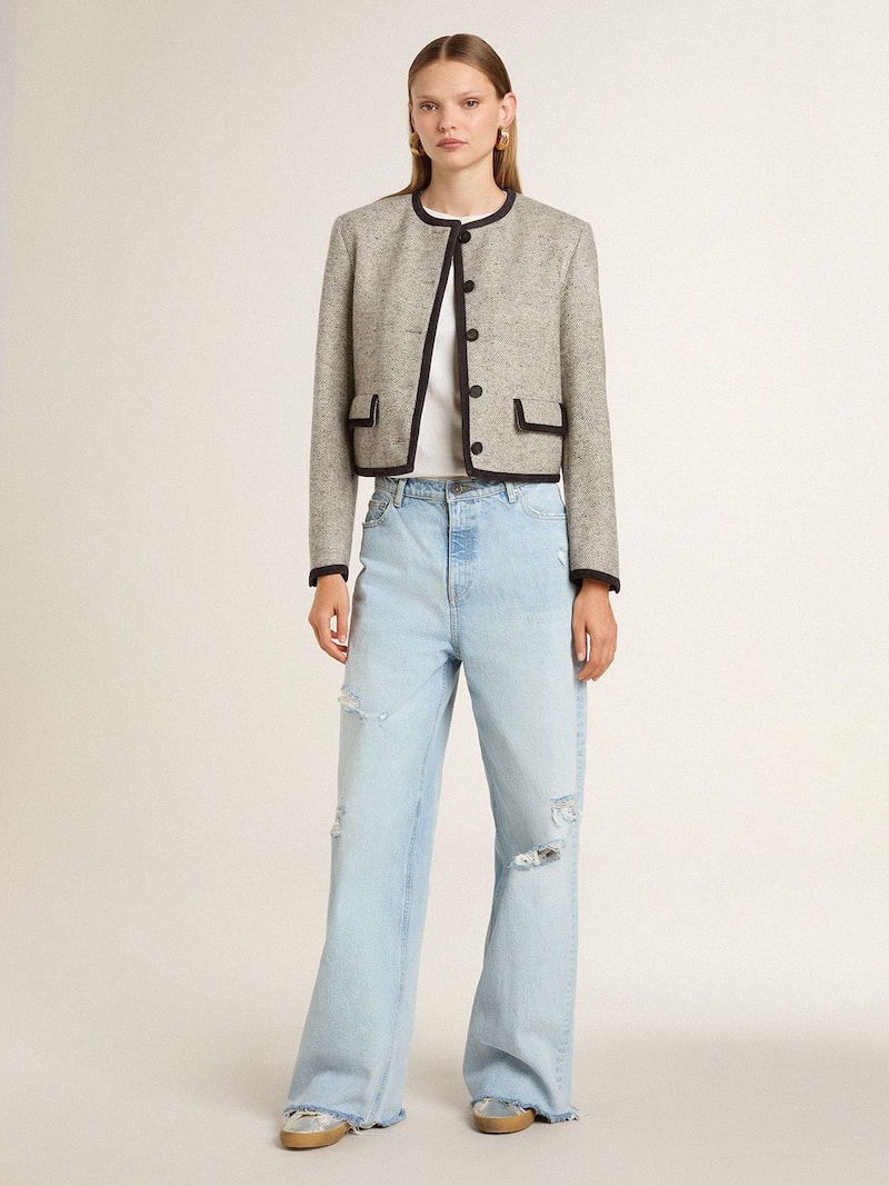 Golden Goose - Damen-T-Shirt aus Baumwolle in Lived-in-White mit schwarzer Aufschrift in 