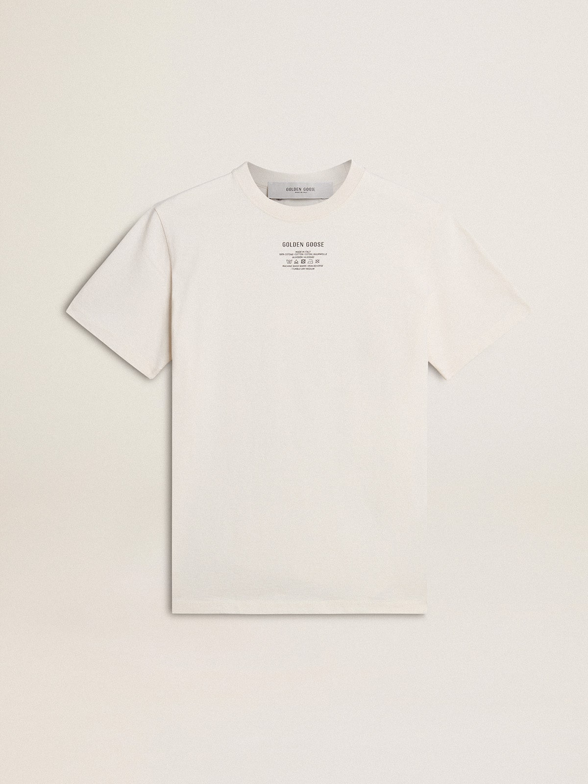 Golden Goose - Damen-T-Shirt aus Baumwolle in Lived-in-White mit schwarzer Aufschrift in 