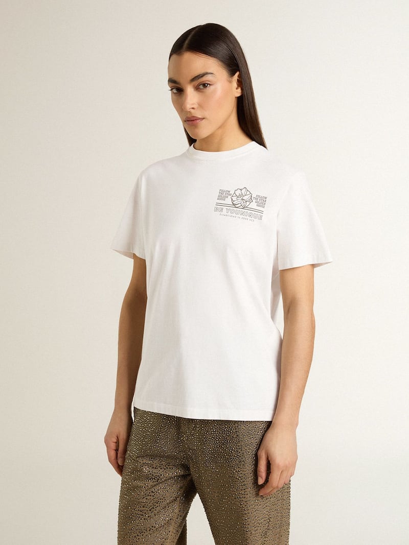 Golden Goose - Wei&szlig;es Damen-T-Shirt mit schwarzem Print auf der Brust in 