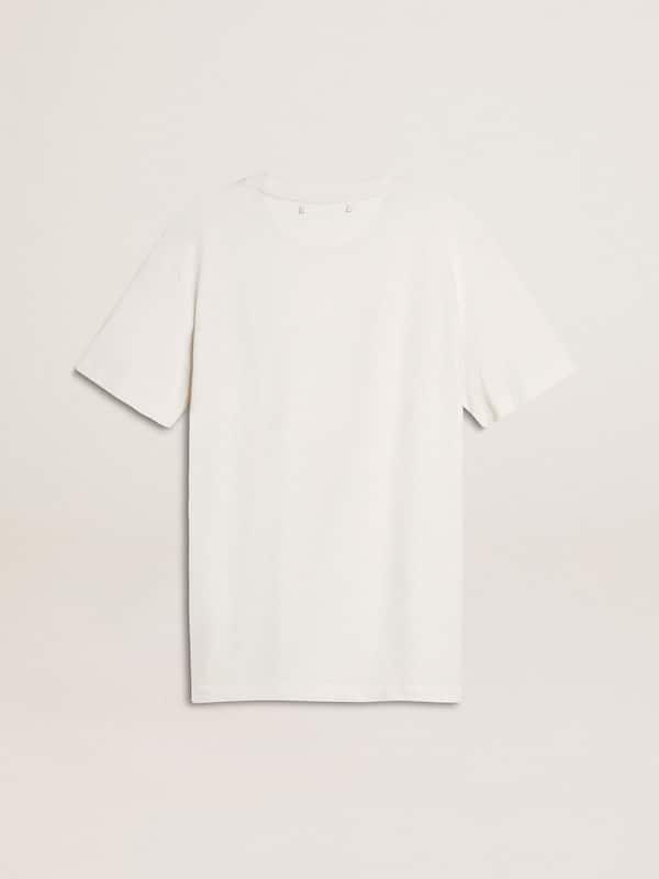 Golden Goose - Women's white T-shirt with black print on the chest in 