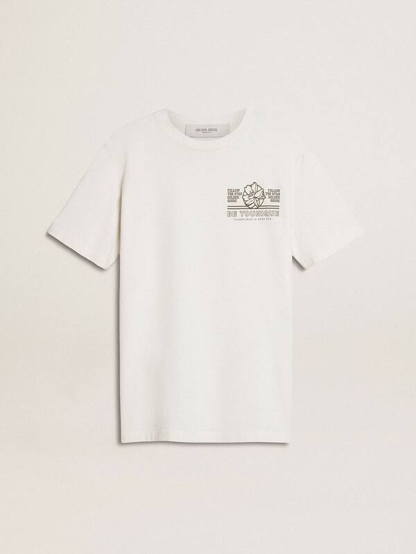 Golden Goose - Women's white T-shirt with black print on the chest in 