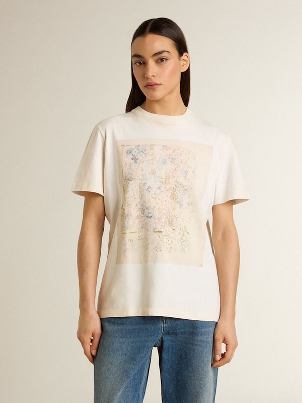 Golden Goose - Women's white T-shirt with floral print in 