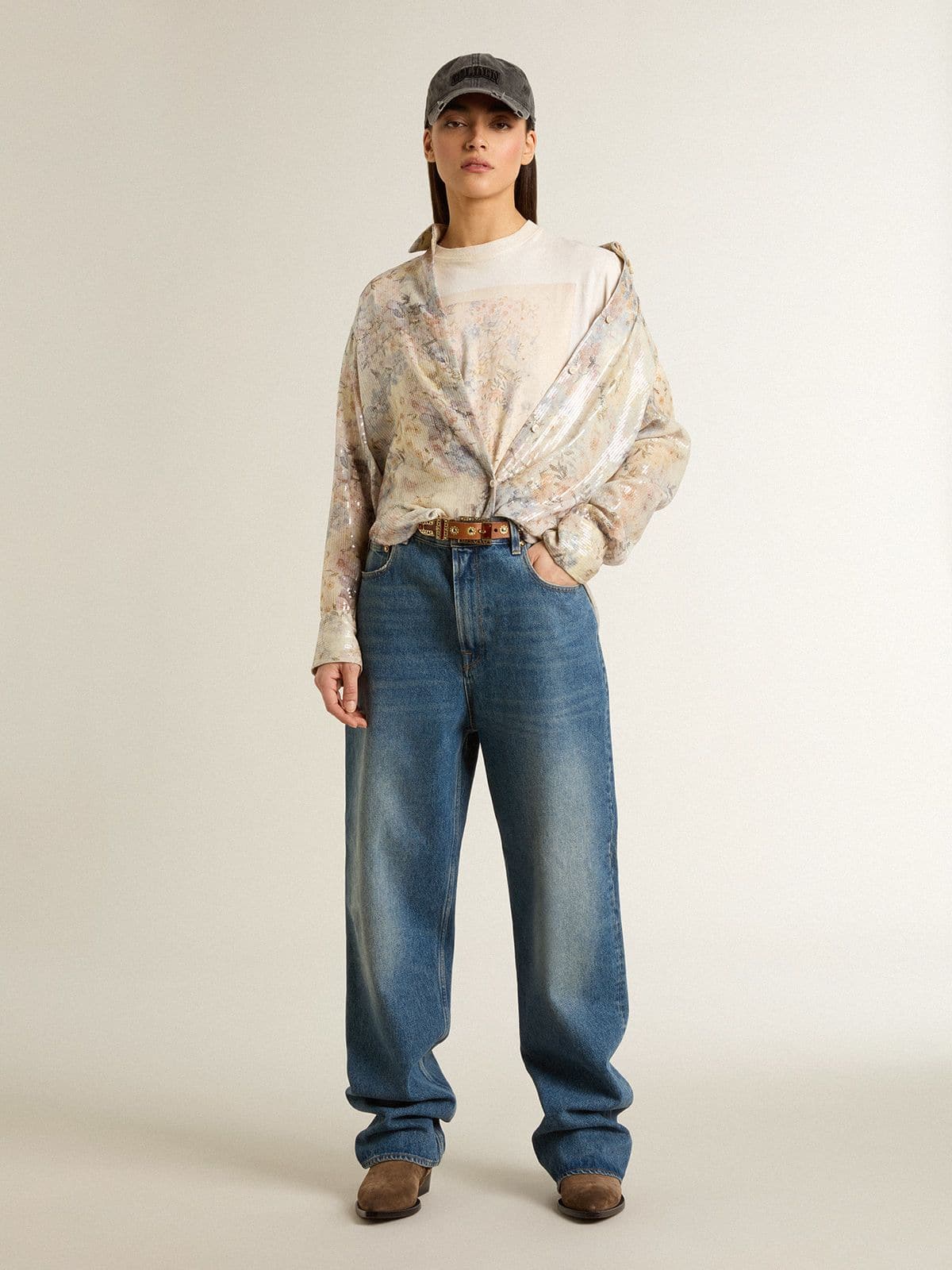 Golden Goose - Weißes Damen-T-Shirt mit Blumenprint in 
