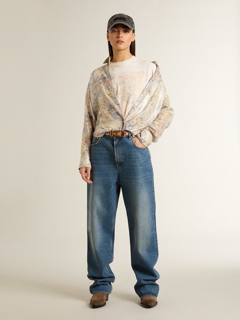 Golden Goose - Wei&szlig;es Damen-T-Shirt mit Blumenprint in 