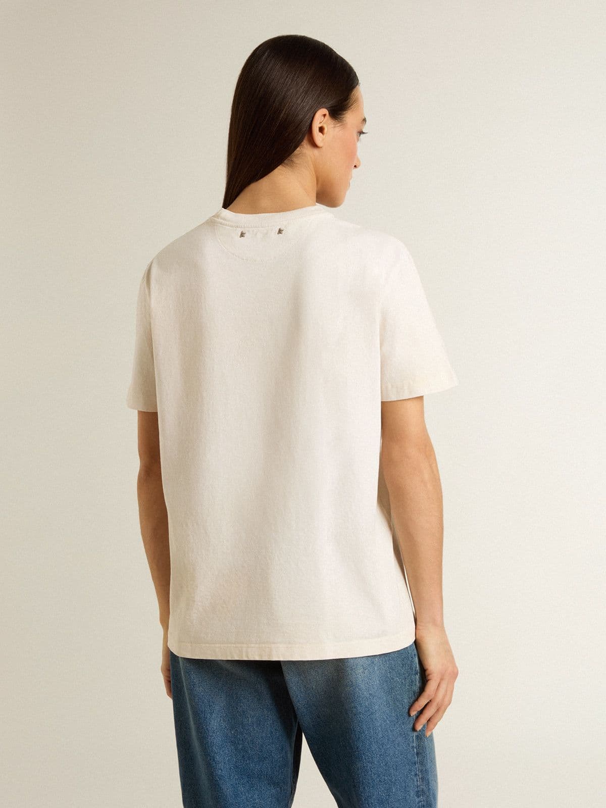 Golden Goose - Weißes Damen-T-Shirt mit Blumenprint in 