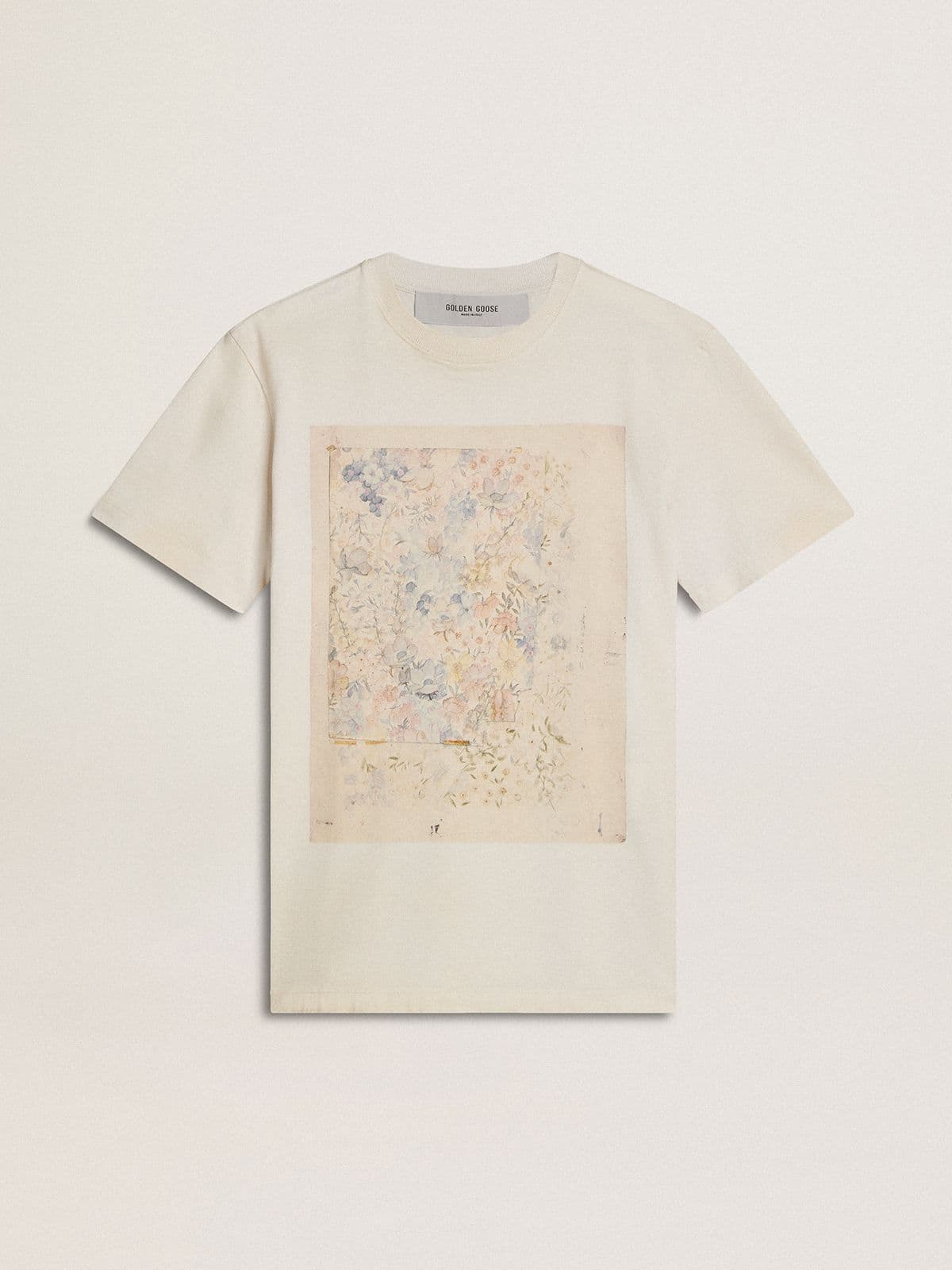 Golden Goose - Weißes Damen-T-Shirt mit Blumenprint in 