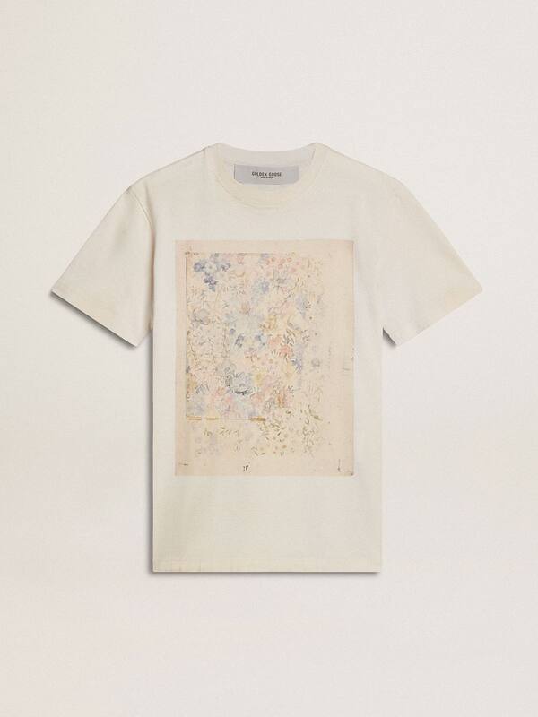Golden Goose - Women's white T-shirt with floral print in 
