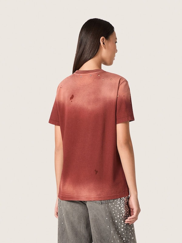 Golden Goose - Damen-T-Shirt aus rostfarbenem Baumwolljersey mit Blumenprint in 