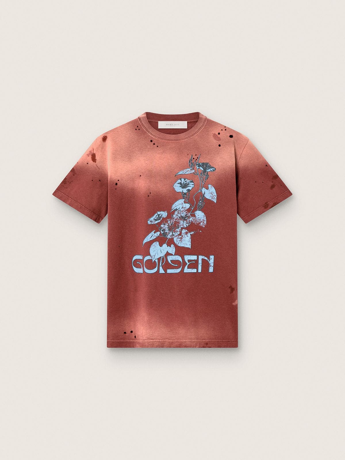 Golden Goose - Damen-T-Shirt aus rostfarbenem Baumwolljersey mit Blumenprint in 