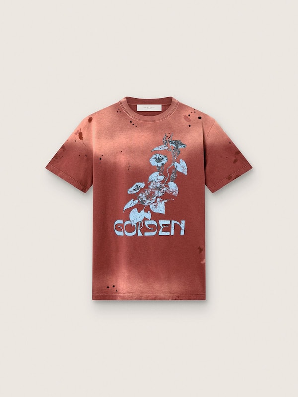 Golden Goose - Damen-T-Shirt aus rostfarbenem Baumwolljersey mit Blumenprint in 