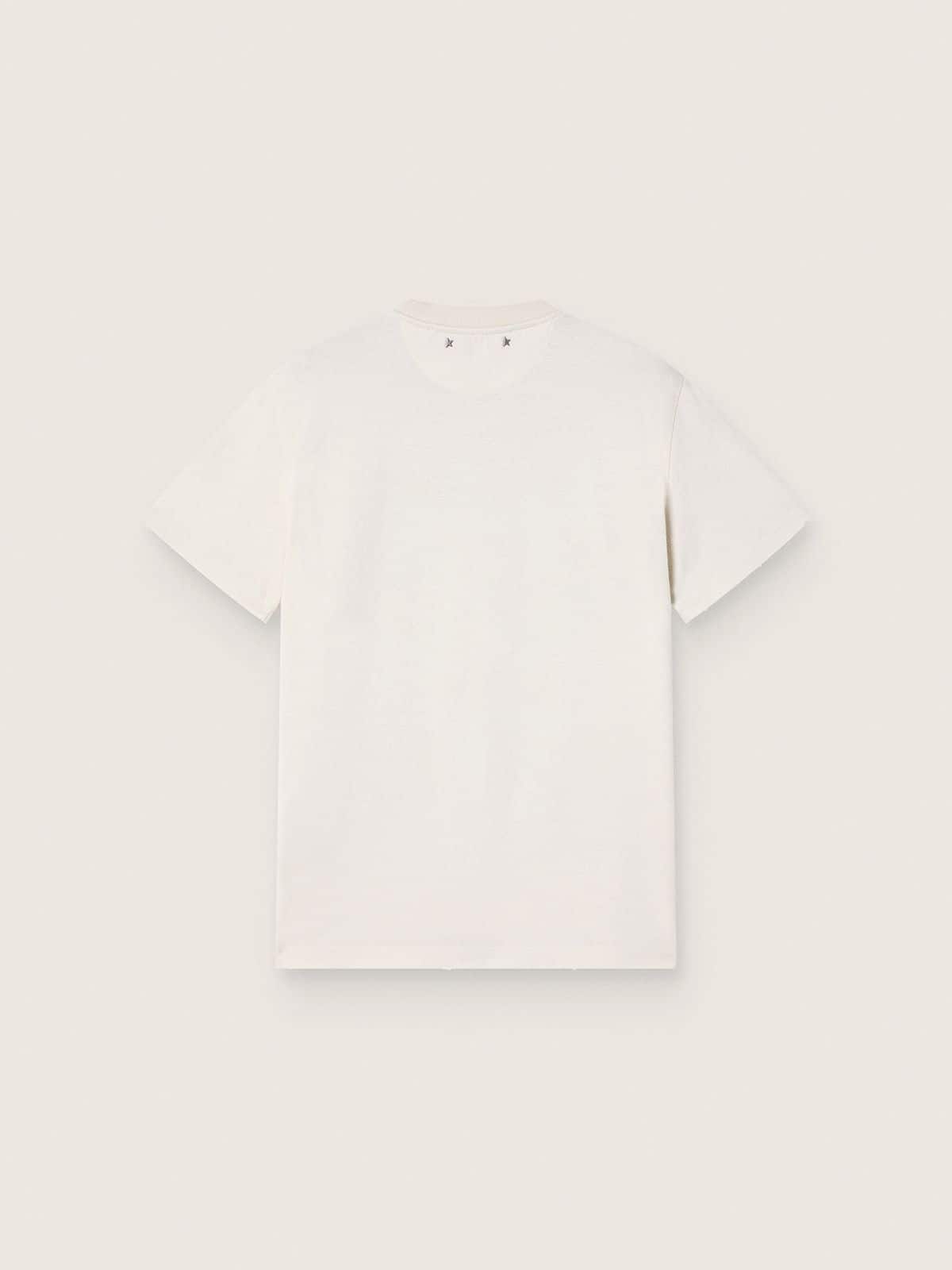 Women's T-shirt in white cotton jersey with blue print