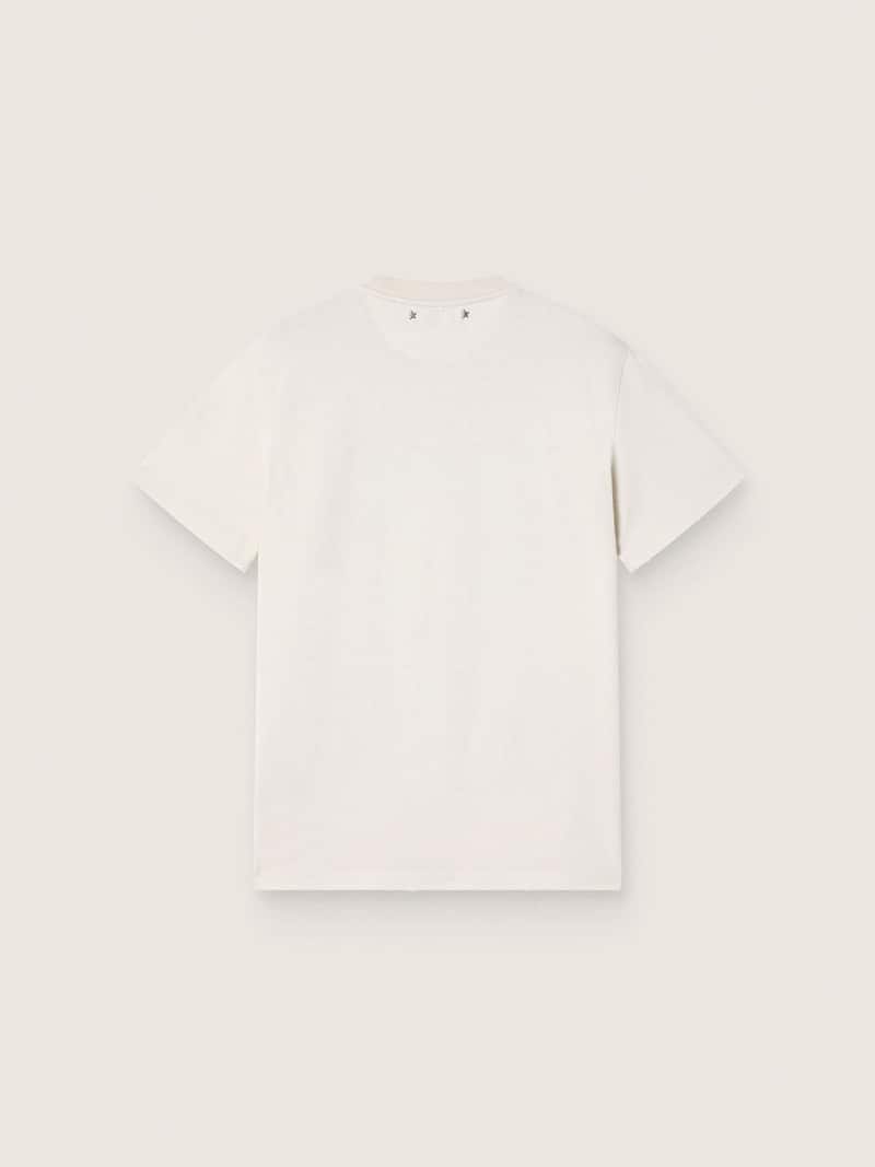 Golden Goose - Damen-T-Shirt aus wei&szlig;em Baumwolljersey mit blauem Print in 