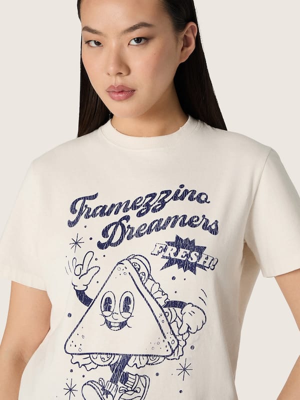 Golden Goose - Women's T-shirt in white cotton jersey with blue print in 