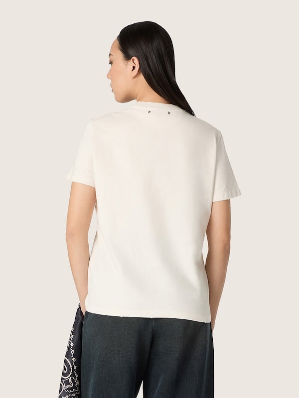 Golden Goose - Women's T-shirt in white cotton jersey with blue print in 