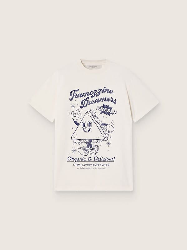 Golden Goose - Women's T-shirt in white cotton jersey with blue print in 