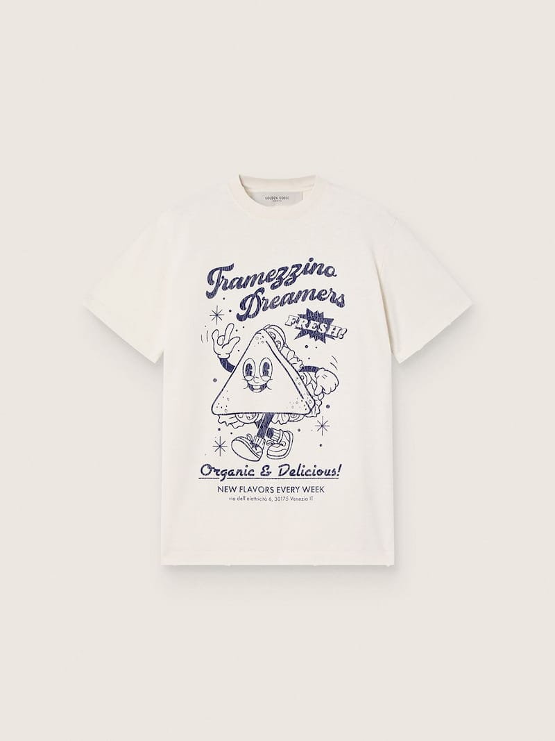 Women's T-shirt in white cotton jersey with blue print