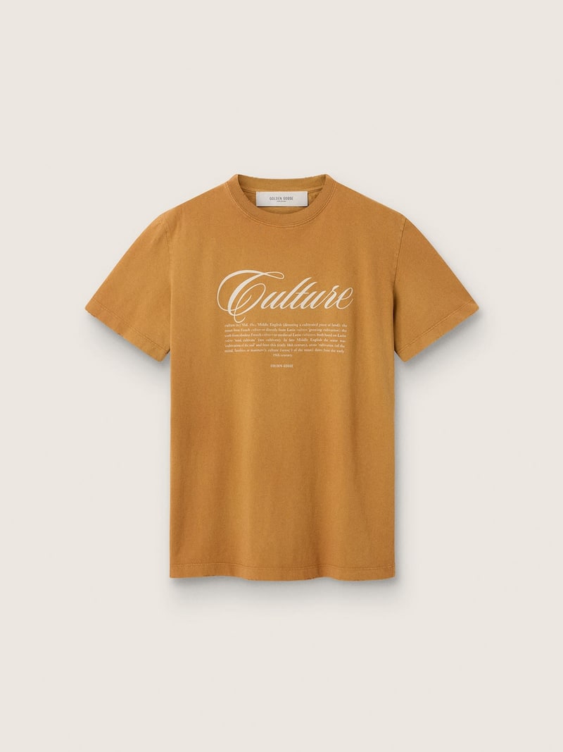 Golden Goose - T-shirt femme en coton moutarde avec imprim&eacute; sur le devant in 