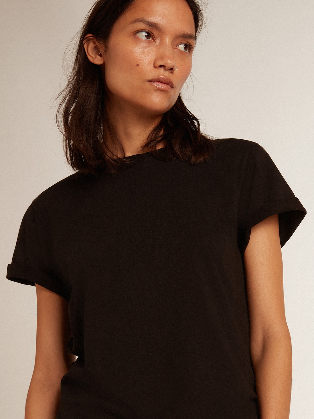 Golden Goose - T-shirt slim noir pour femme avec traitement effet usé in 