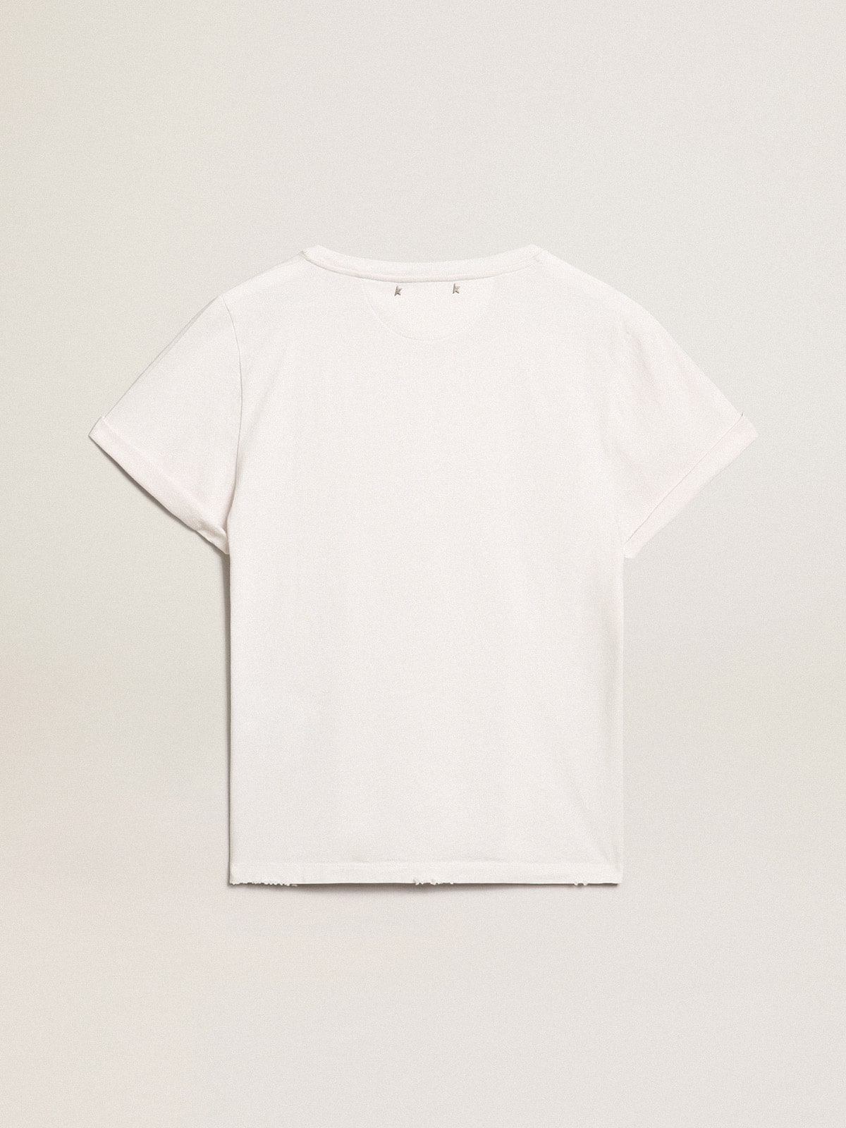 Golden Goose - Women's white T-shirt with distressed treatment in 