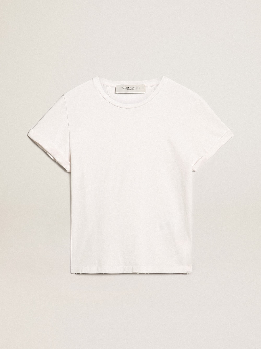 Golden Goose - Camiseta feminina branca com tratamento desgastado in 