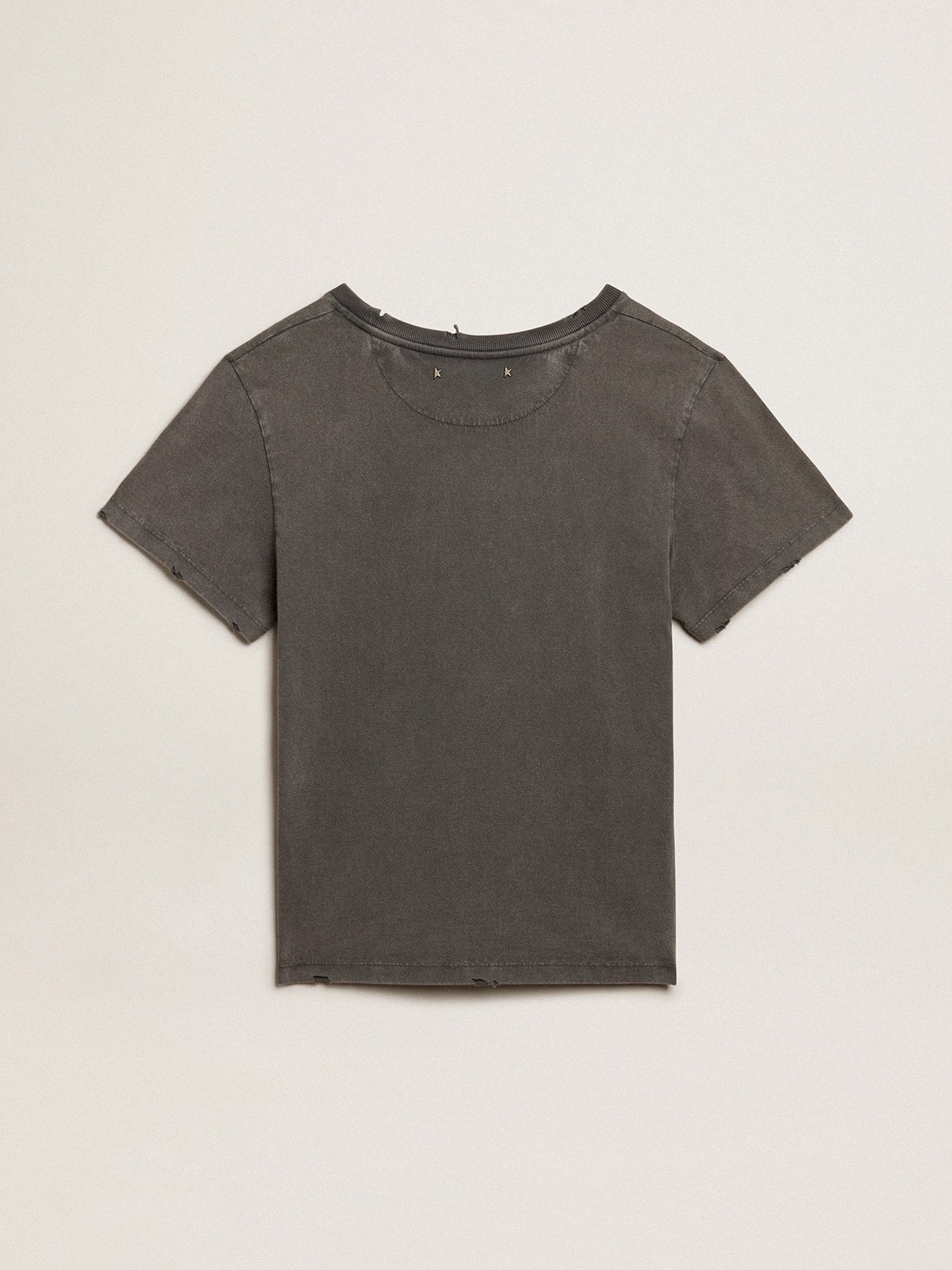 Distressed slim fit T shirt in anthracite gray Golden Goose