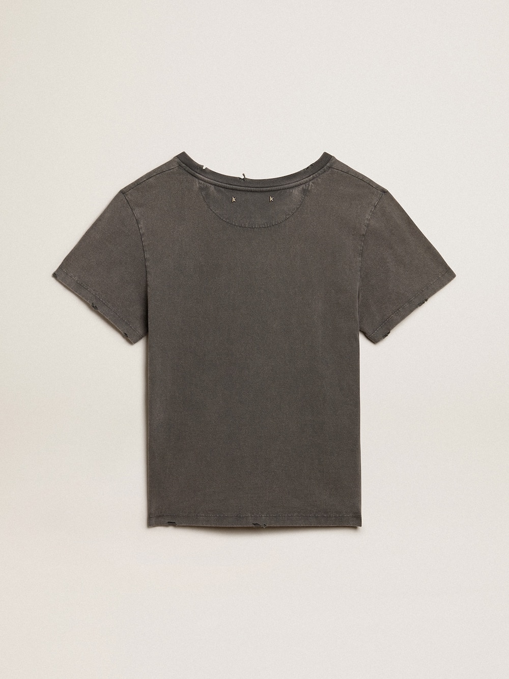 Golden Goose - T-shirt dal fit slim di colore grigio antracite dal trattamento distressed in 