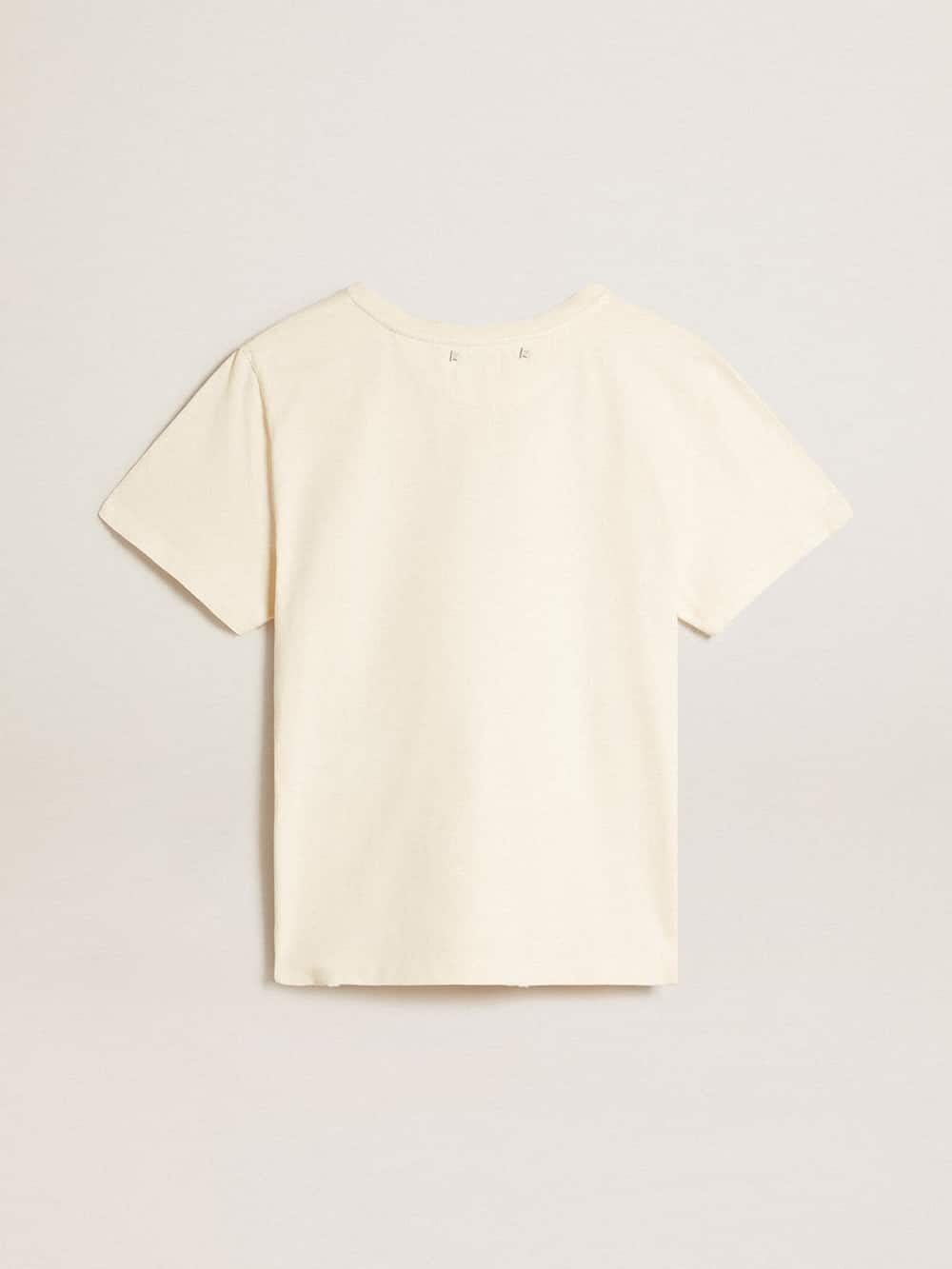 Golden Goose - T-shirt in cotone color bianco vissuto con stampa sul davanti in 