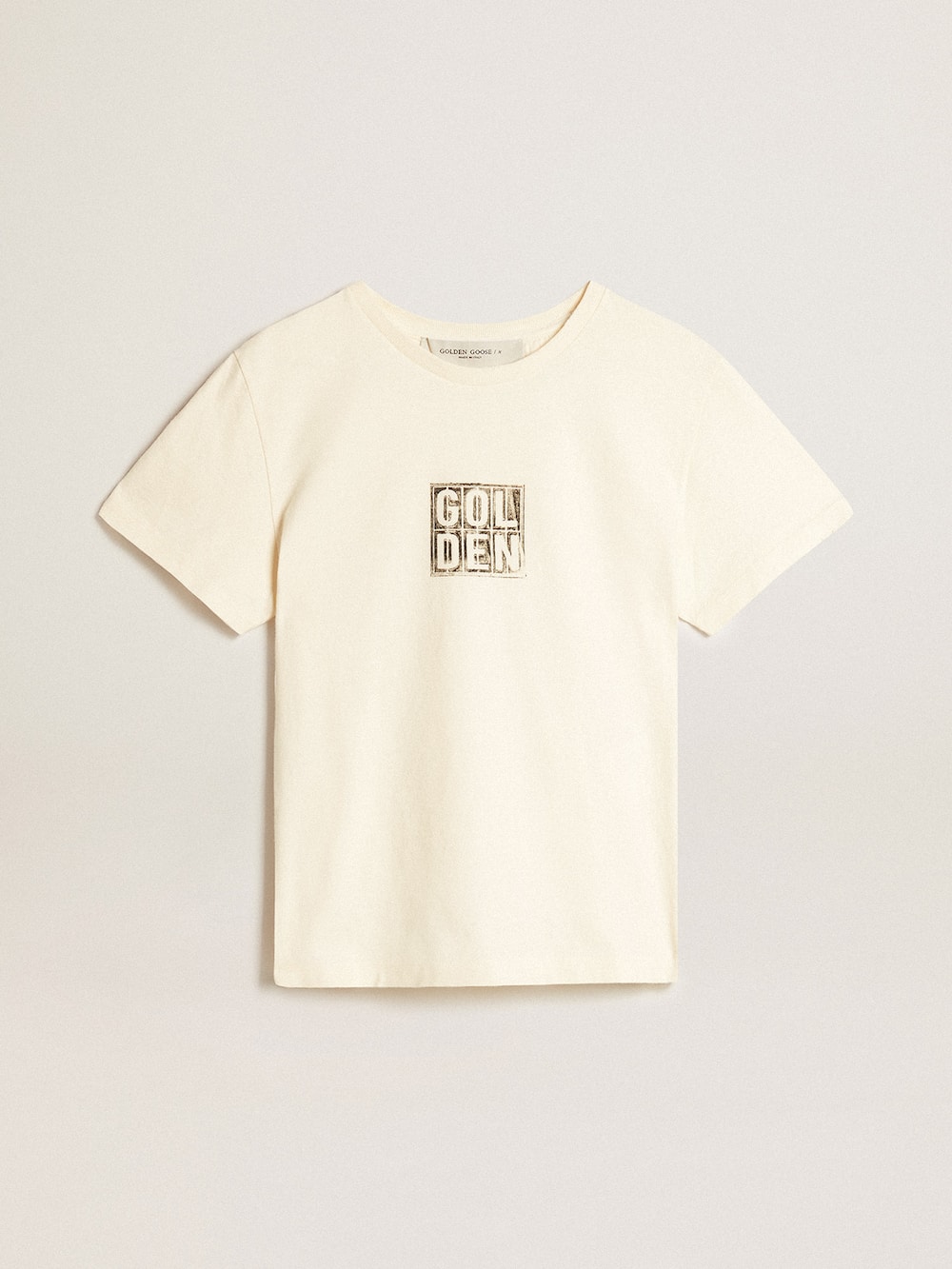 Golden Goose - 프린트 프론트 에이지드 화이트 코튼 티셔츠 in 