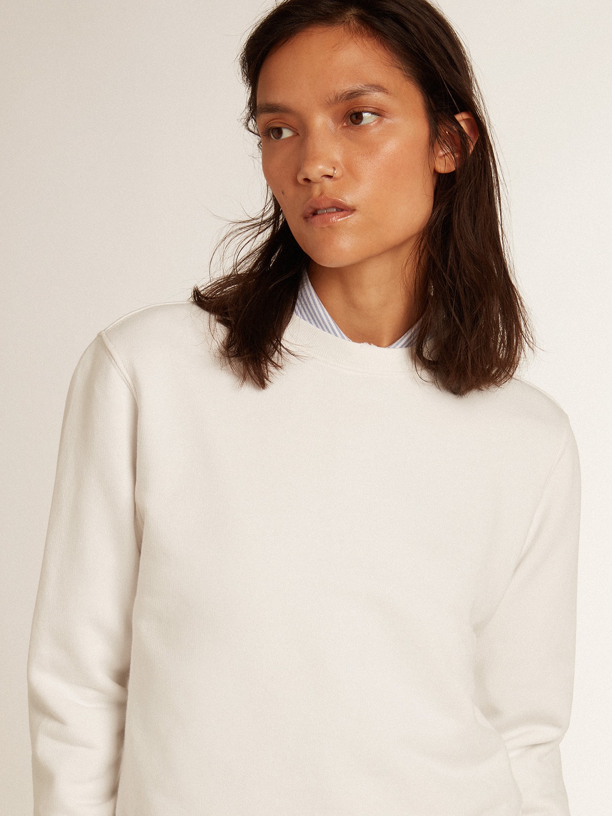 Golden Goose - Sweatshirt in distressed white cotton in 