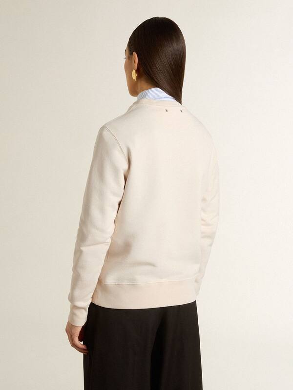 Golden Goose - Women’s worn-white cotton sweatshirt with embroidery in 