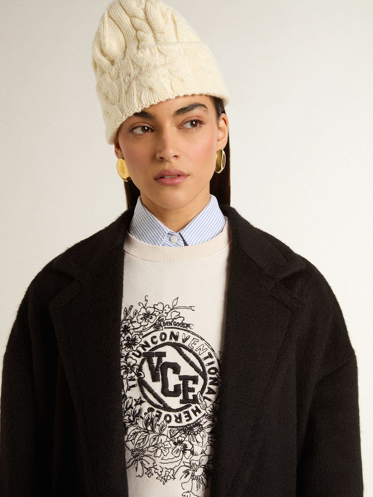 Golden Goose - Women’s worn-white cotton sweatshirt with embroidery in 