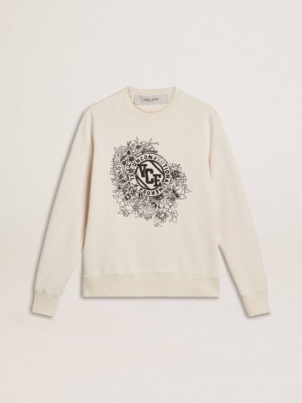 Golden Goose - Women’s worn-white cotton sweatshirt with embroidery in 