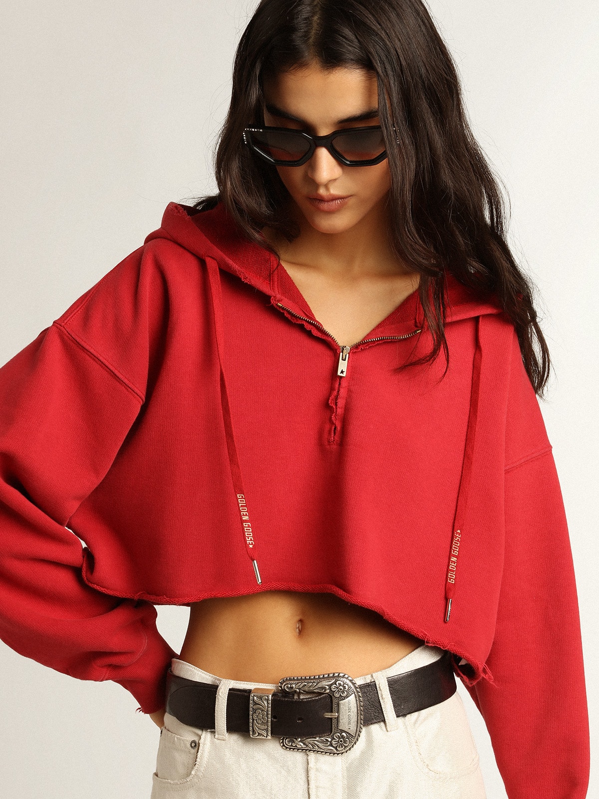 Golden Goose - Cropped hooded sweatshirt in red  in 