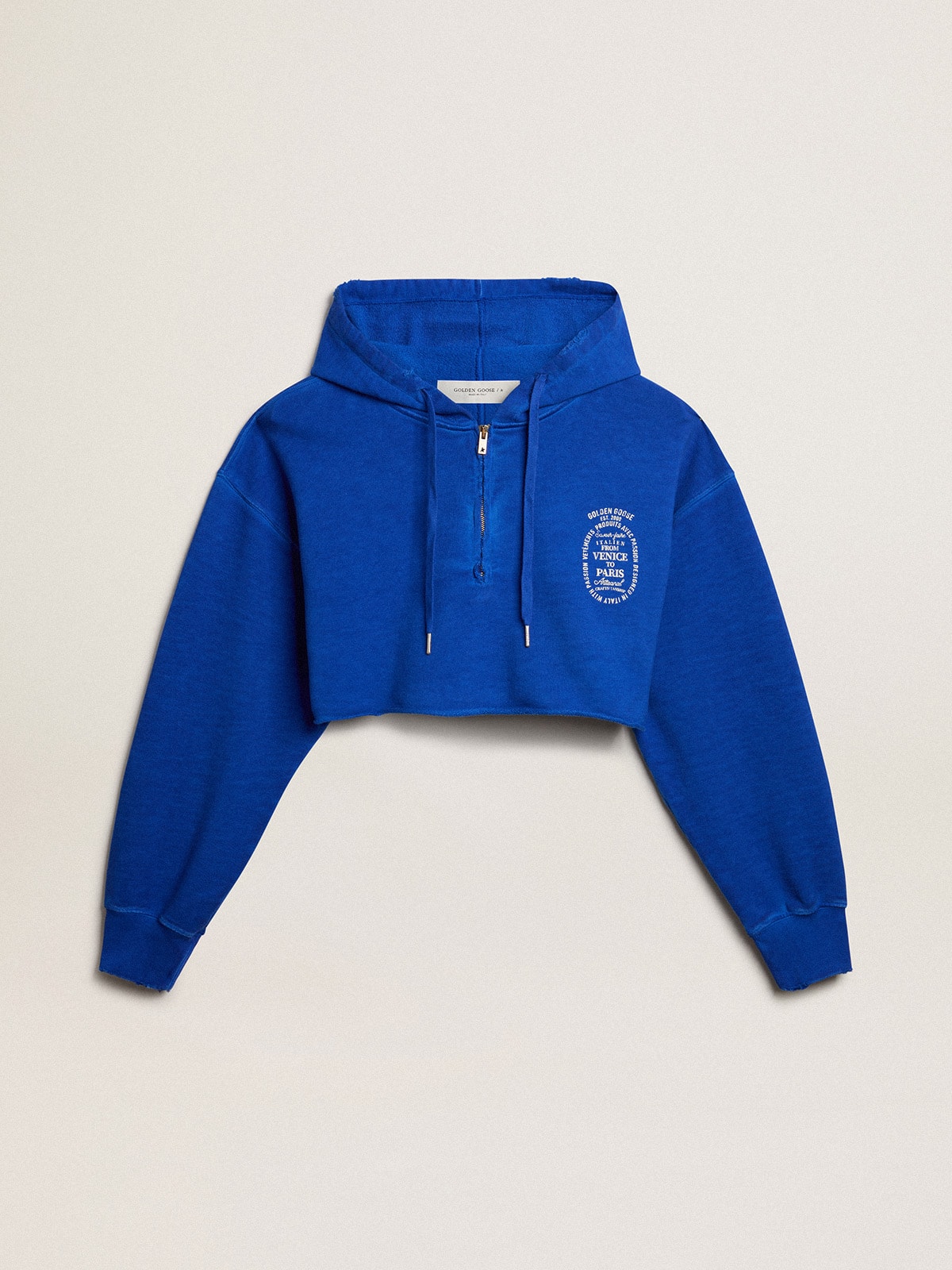 Golden Goose - Blue cropped sweatshirt with zip fastening and hood in 