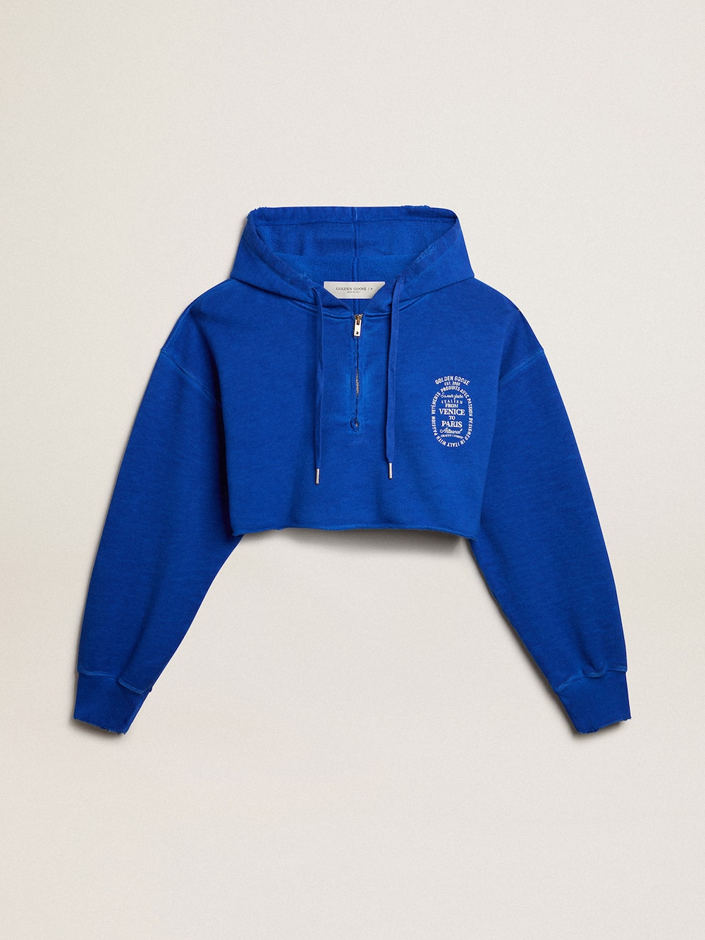 Golden Goose - Blue cropped sweatshirt with zip fastening and hood in 
